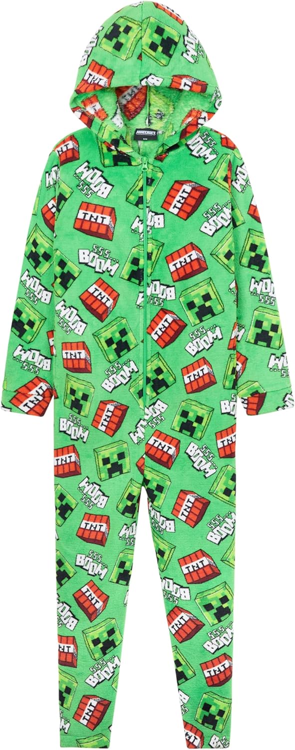 Minecraft Boys Fleece Hooded Pajamas for Cozy Gaming Nights