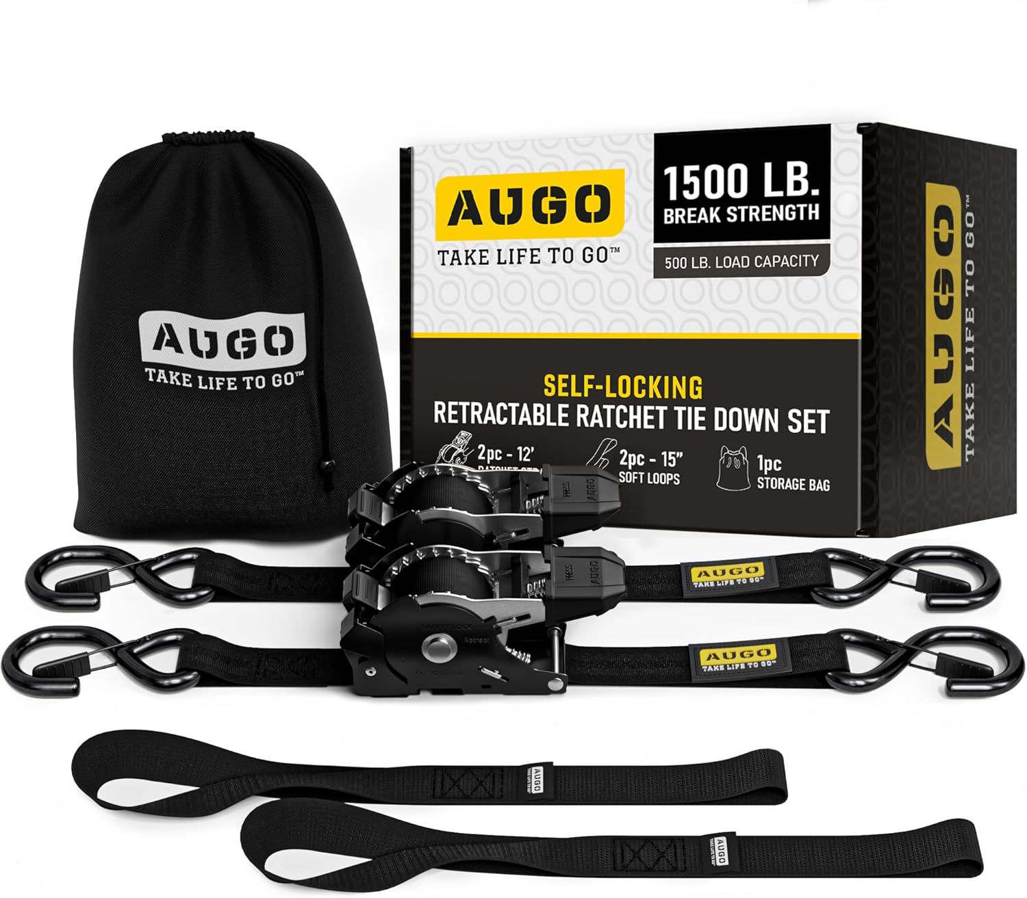 AUGO Self-Locking Retractable Ratchet Straps for Cargo Use