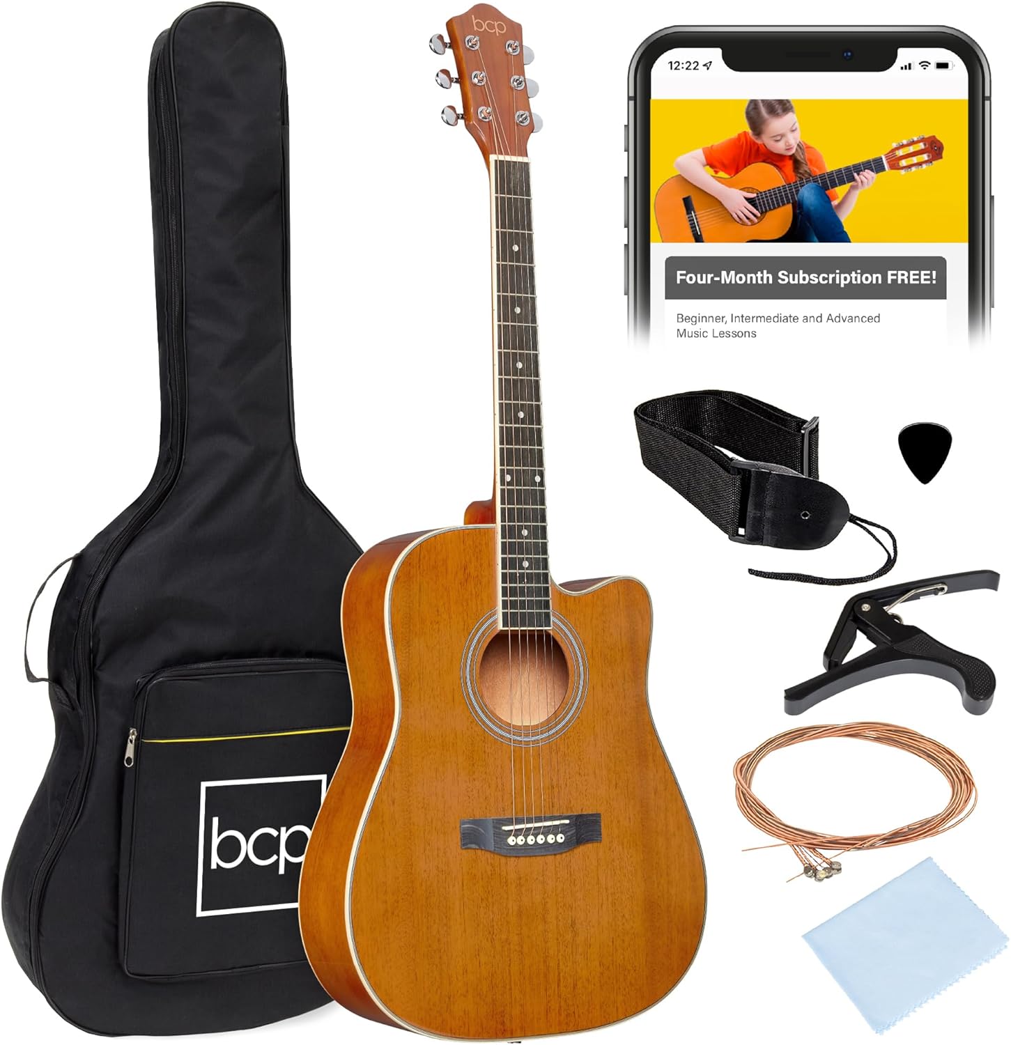 41in Beginner Acoustic Guitar Full Size All Wood Starter Set
