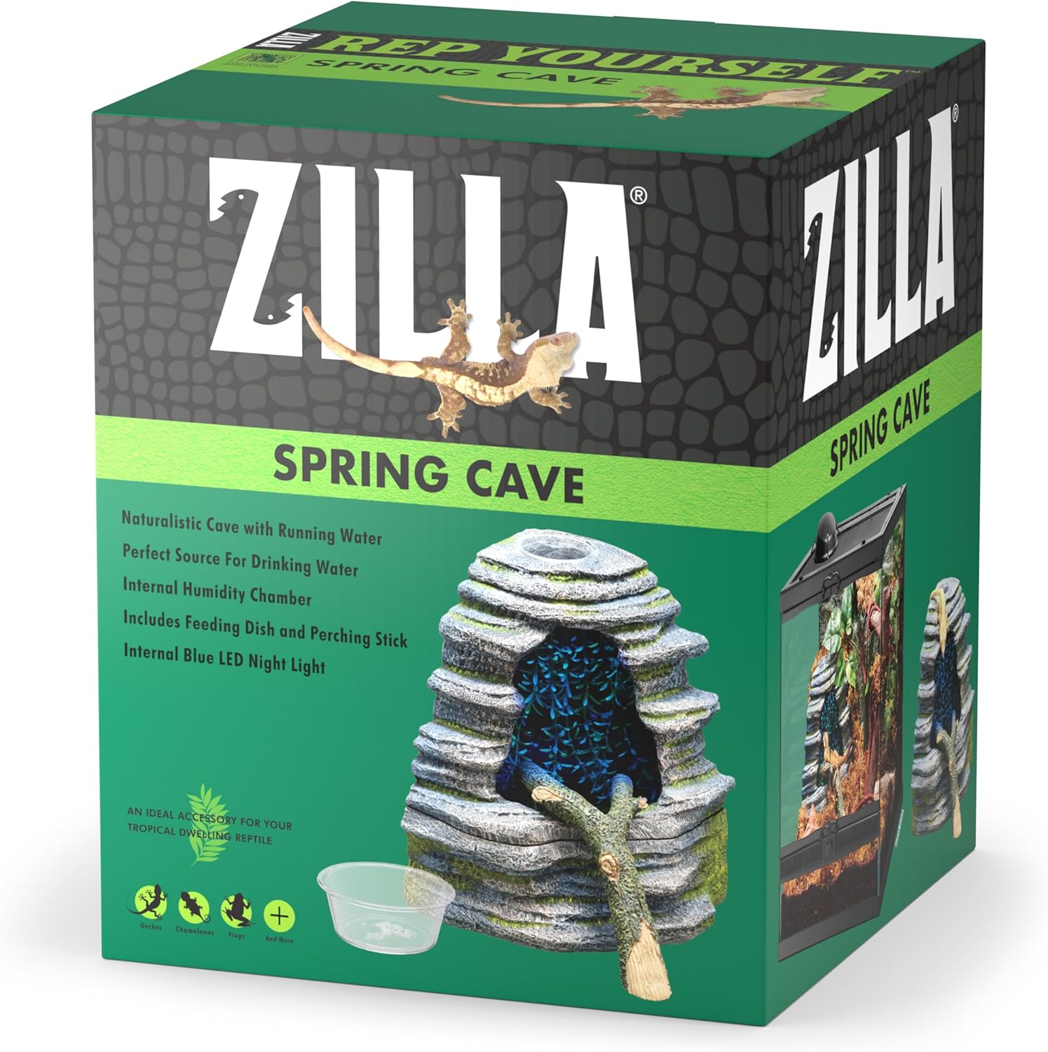 Zilla Spring Cave Decor with Blue LED for Geckos and Chameleons