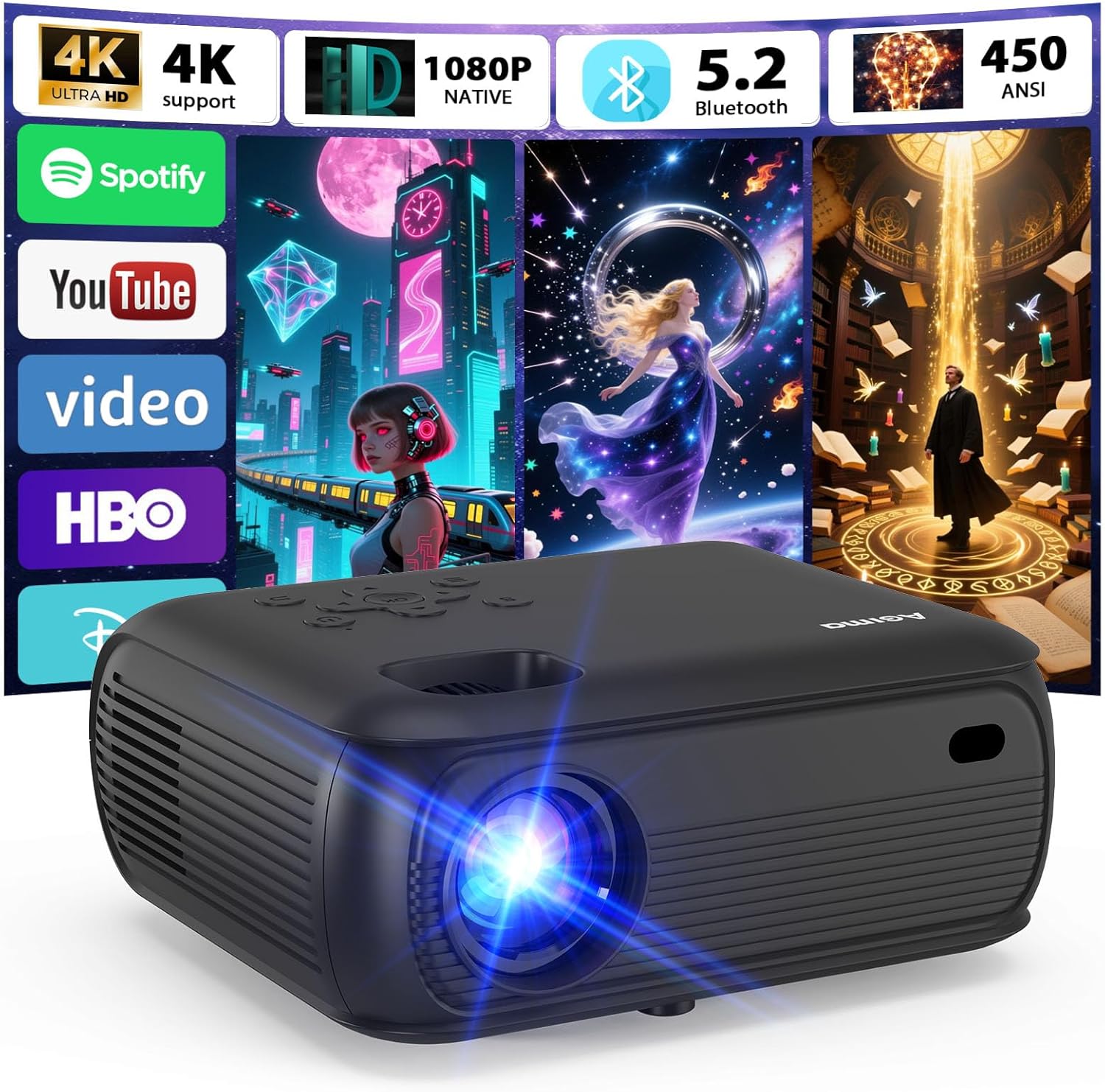 2K Projector with WiFi and Bluetooth for Stunning Home Cinema