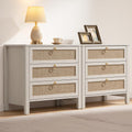 White Nightstand Set 2 with Drawers - Tall Boho Bedside Tables