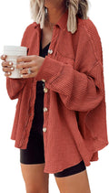 Waffle Knit Shacket Oversized Button Down - Lightweight Spring Layer