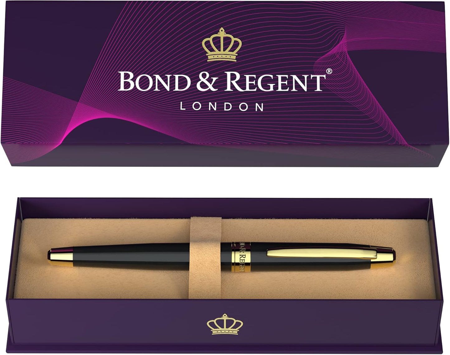 Luxury Rollerball Pen with Gloss Black & 24 Karat Gold Trim