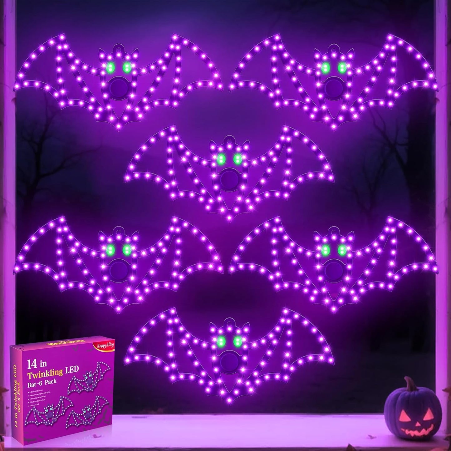 14in Twinkling LED Bats for Halloween Decor - Spooky Vibes