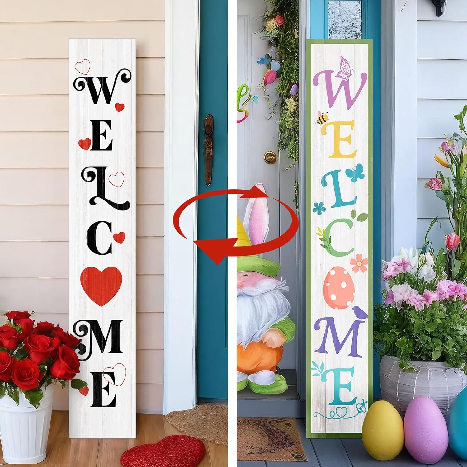 Two Sided Valentines Day Easter Porch Sign for Front Door