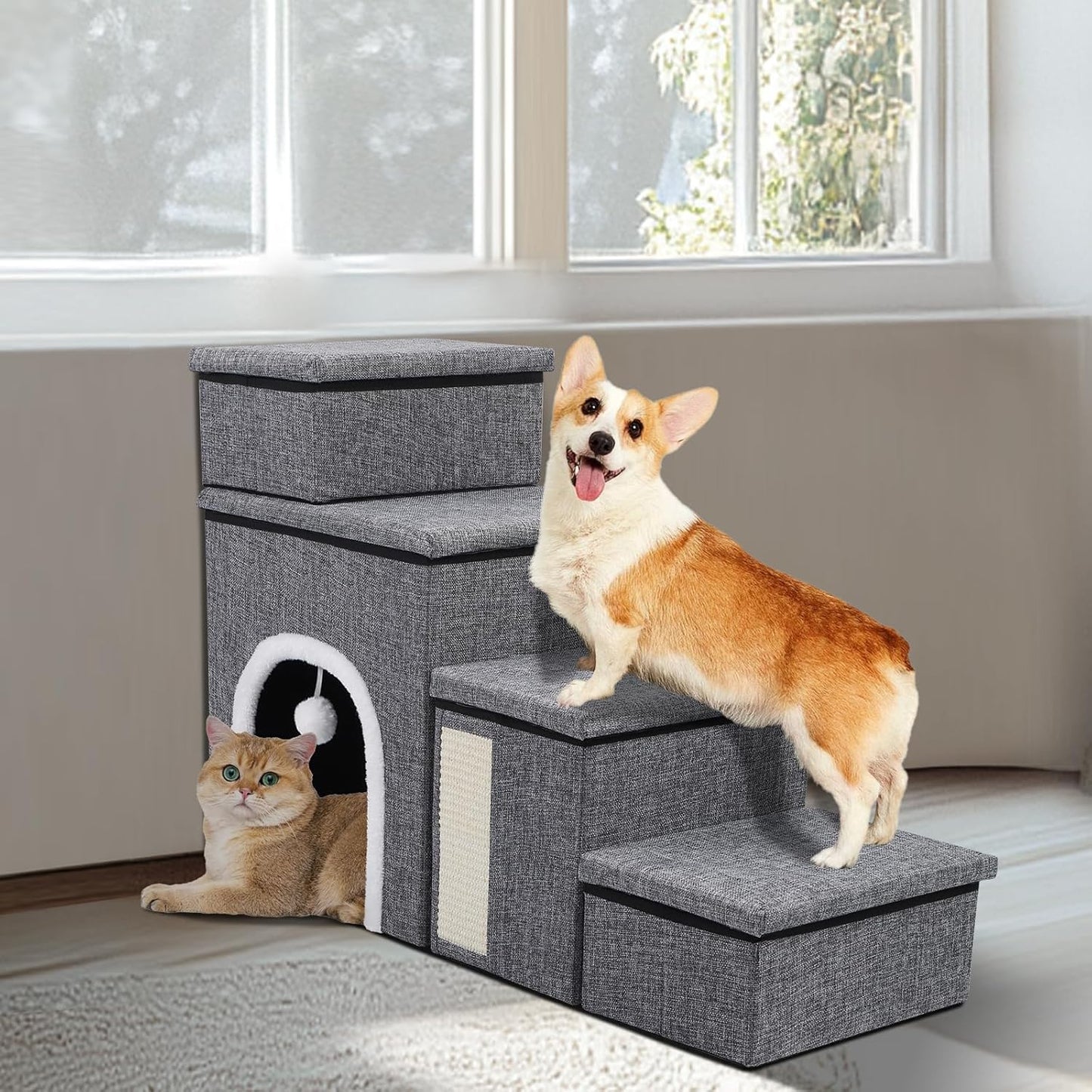 Dog Stairs for Bed and Couch - Foldable 4 in 1 Pet Steps