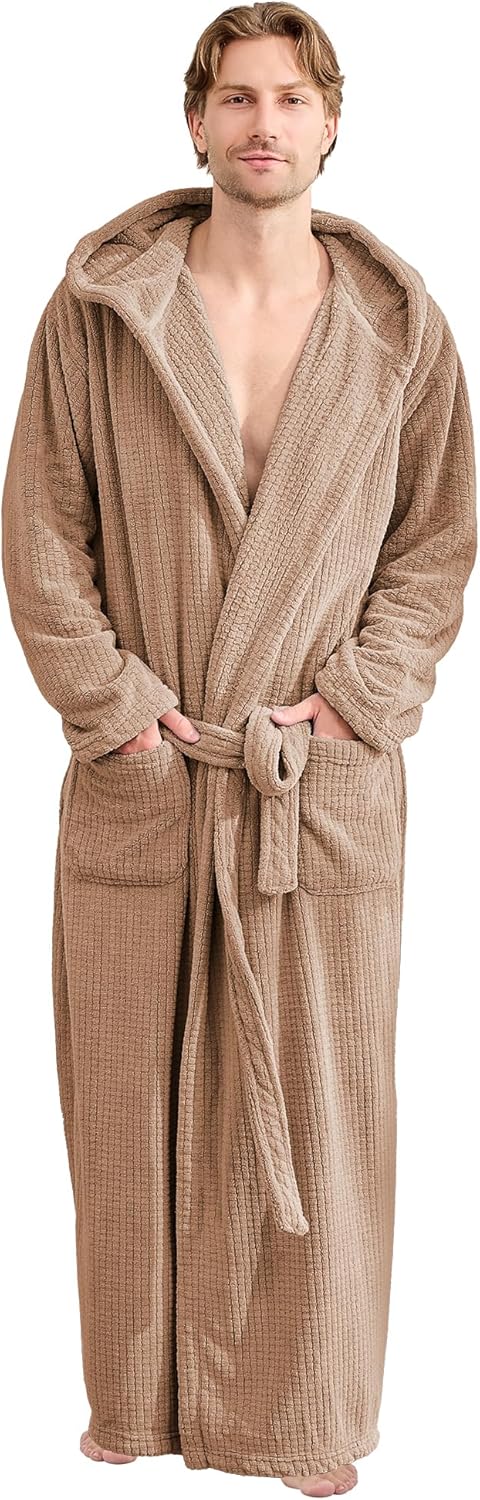 Full Length Bathrobes for Men - Soft Absorbent Hooded Robes