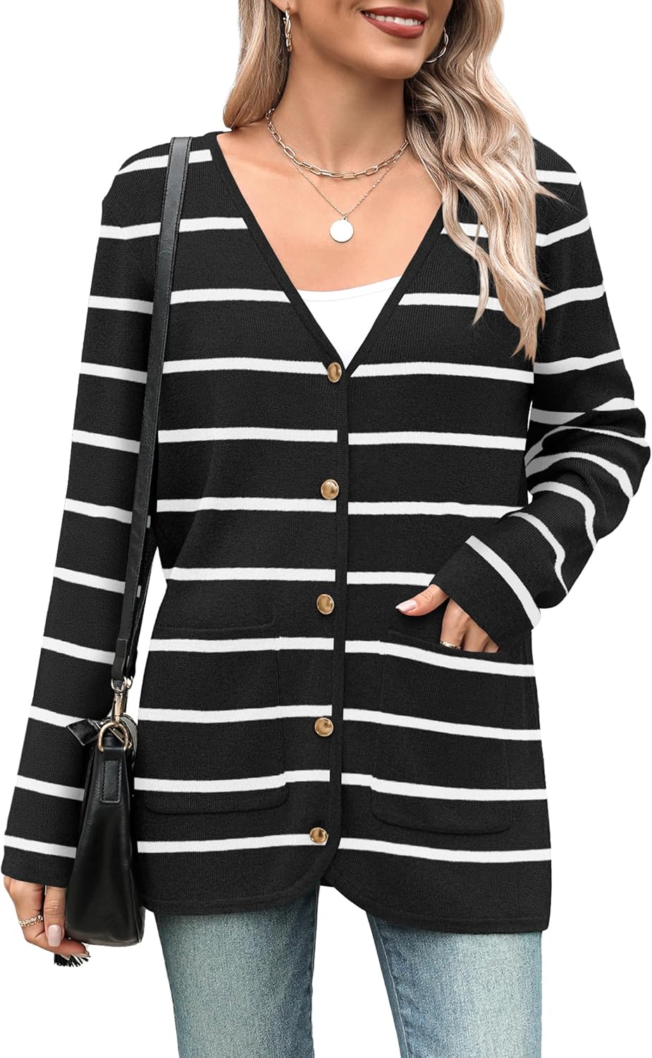 Zeagoo Women's V Neck Button Long Cardigan Sweater for Fall