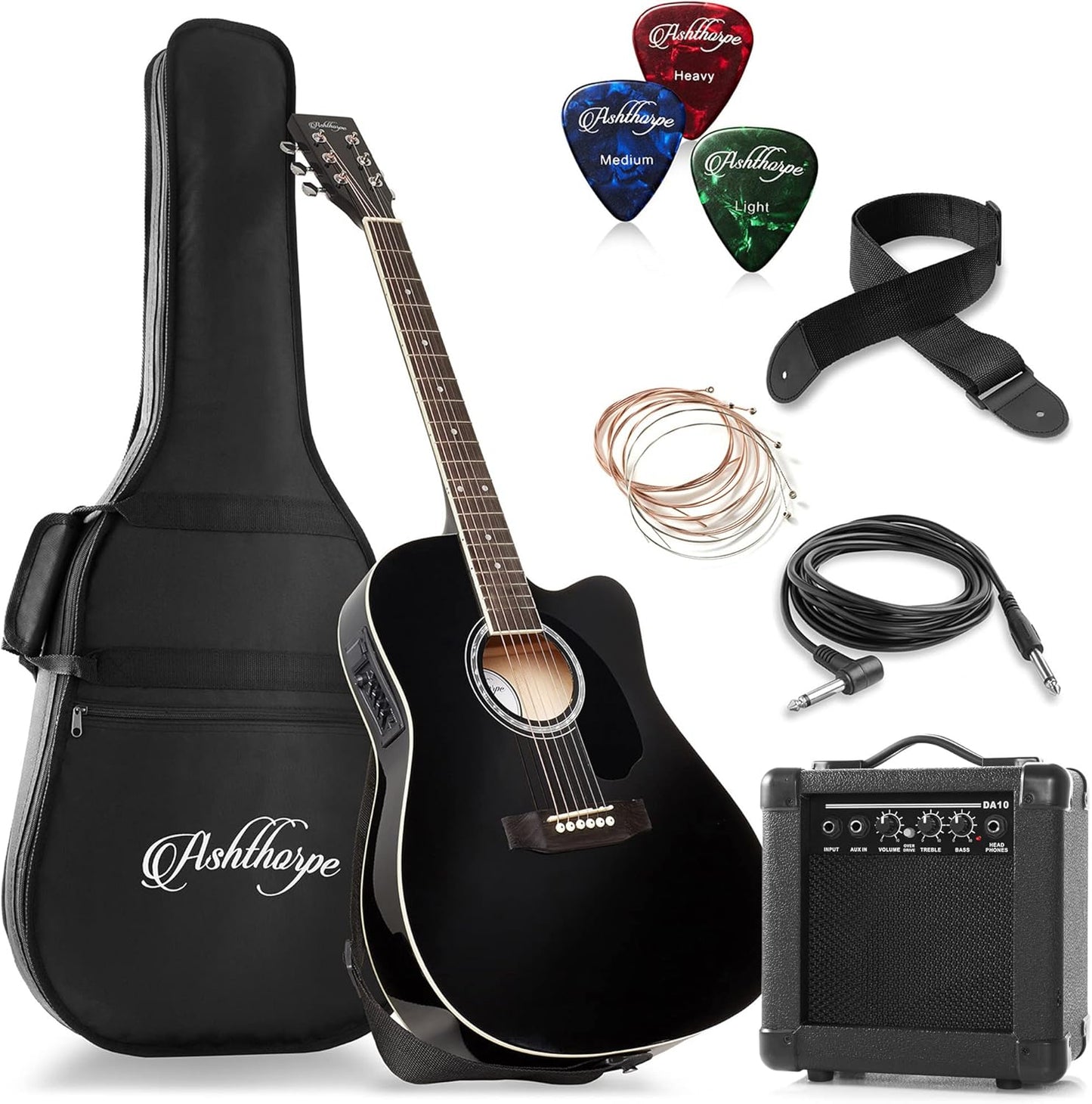 Ashthorpe Full-Size Thinline Cutaway Acoustic Electric Guitar