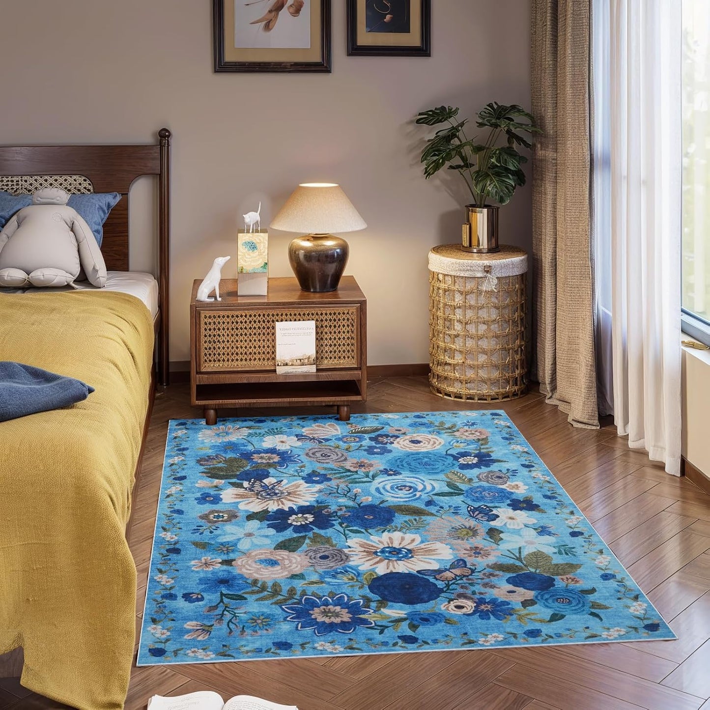 Boho Floral Area Rug 4x6 Washable Non Slip for Any Room