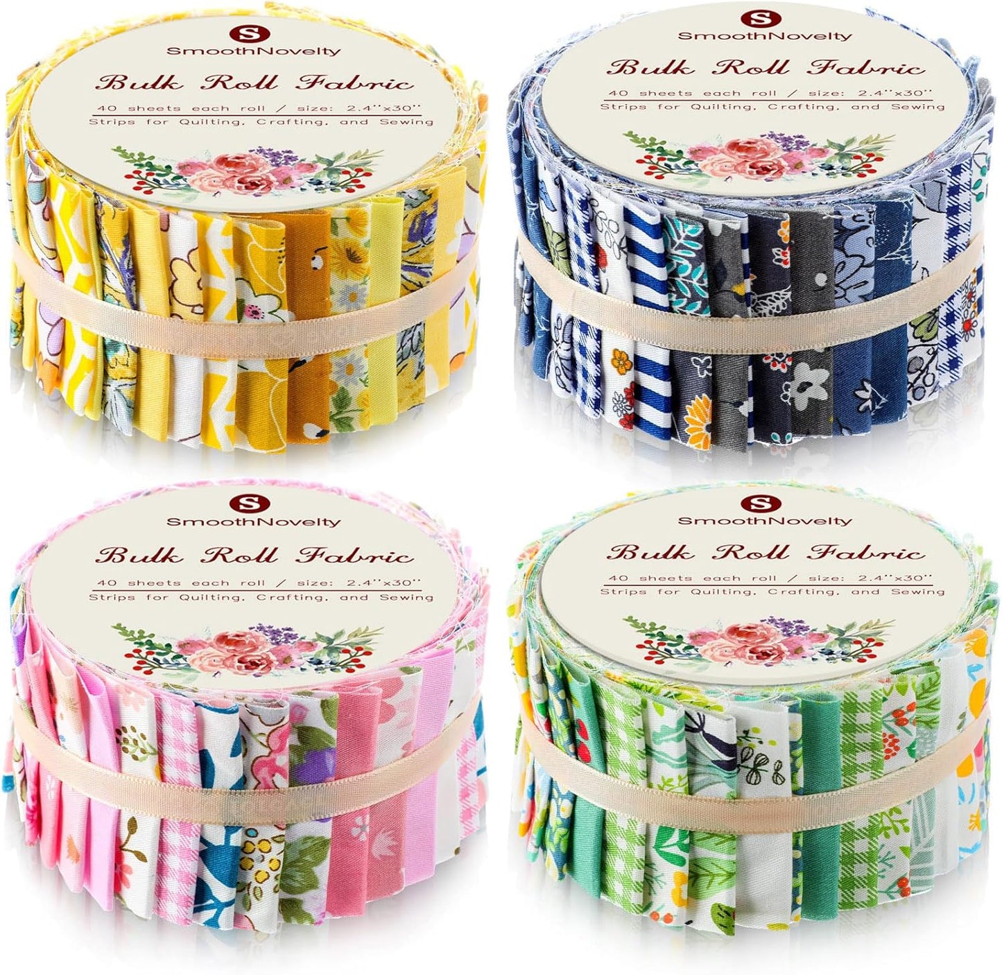 160 Pcs Assorted Quilting Fabric Rolls for Crafting Projects