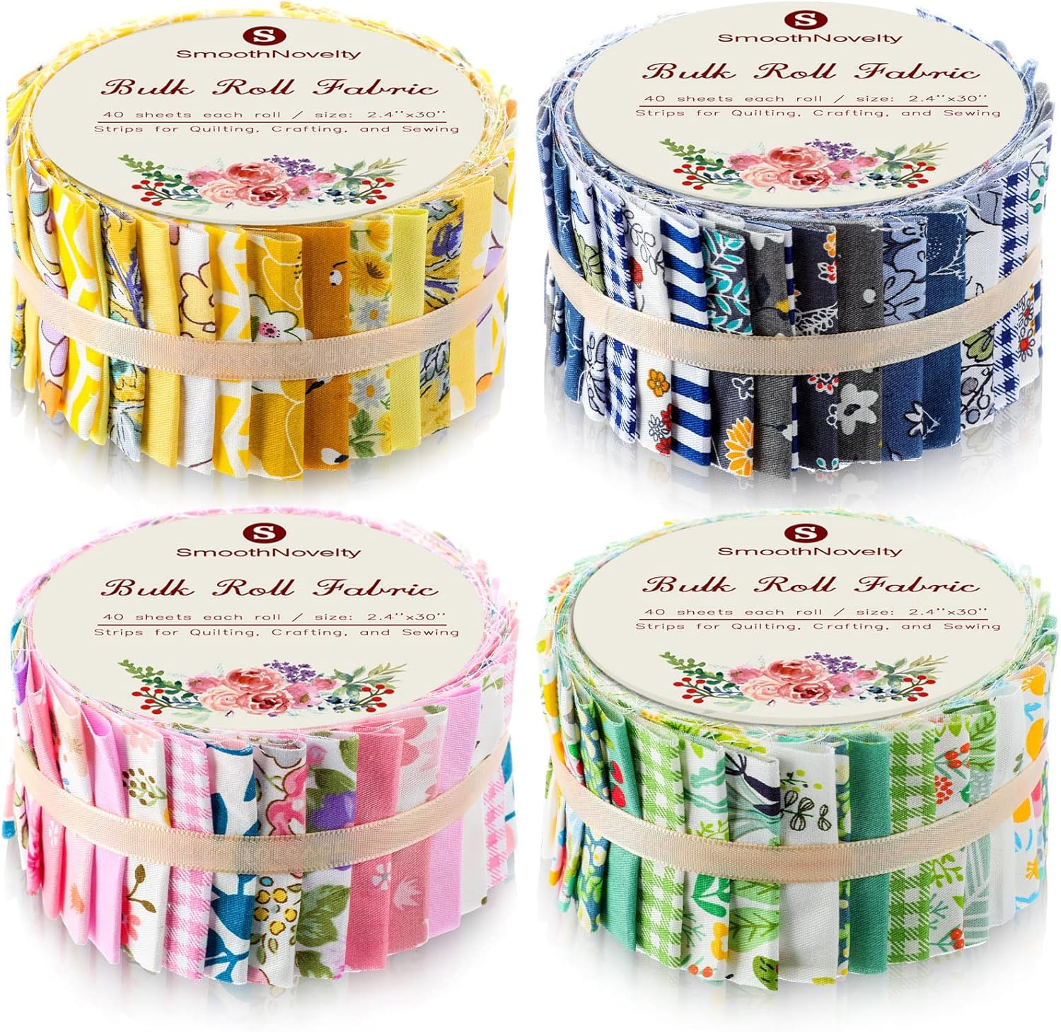 160 Pcs Assorted Quilting Fabric Rolls for Crafting Projects