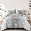 Grey Aztec King Quilt Set 3 Piece Bohemian Coverlet - Lightweight