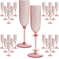 Pink Detachable 2 Piece Champagne Flutes 24 Pack - Reusable 5.5 Oz