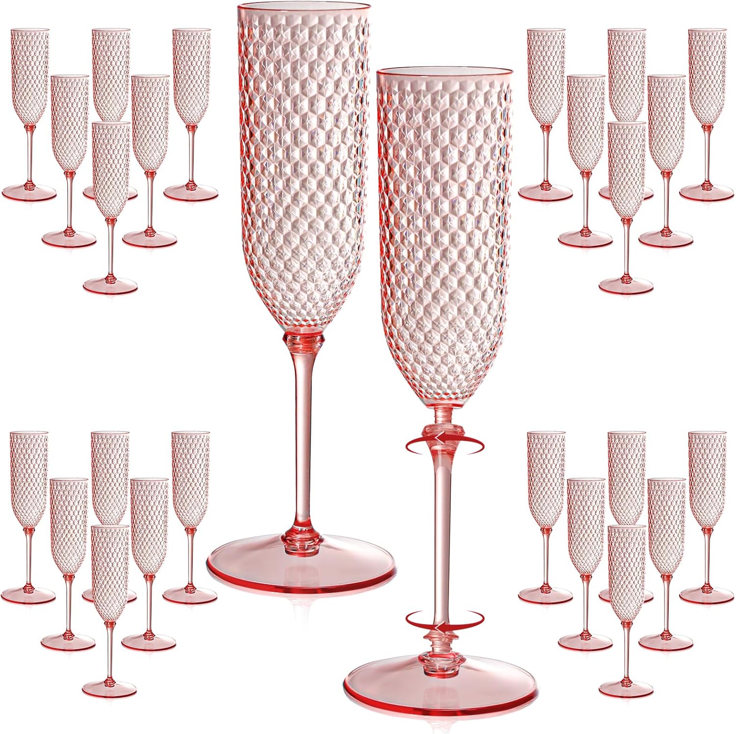 24 Pack Pink Detachable Champagne Flutes for Any Occasion