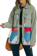 Lumister Women's Aztec Denim Jacket Distressed Vintage Style