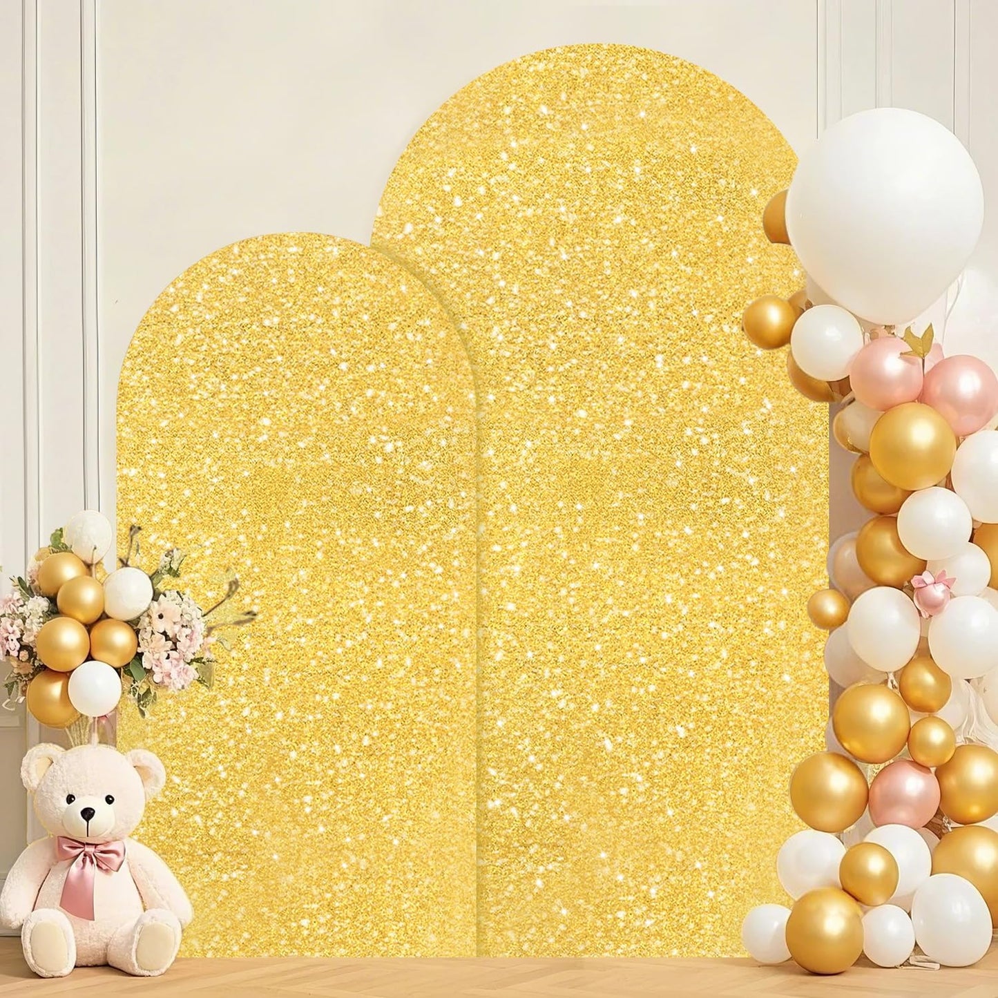 Set of 2 Gold Glitter Sequin Arch Covers for Wedding Decor