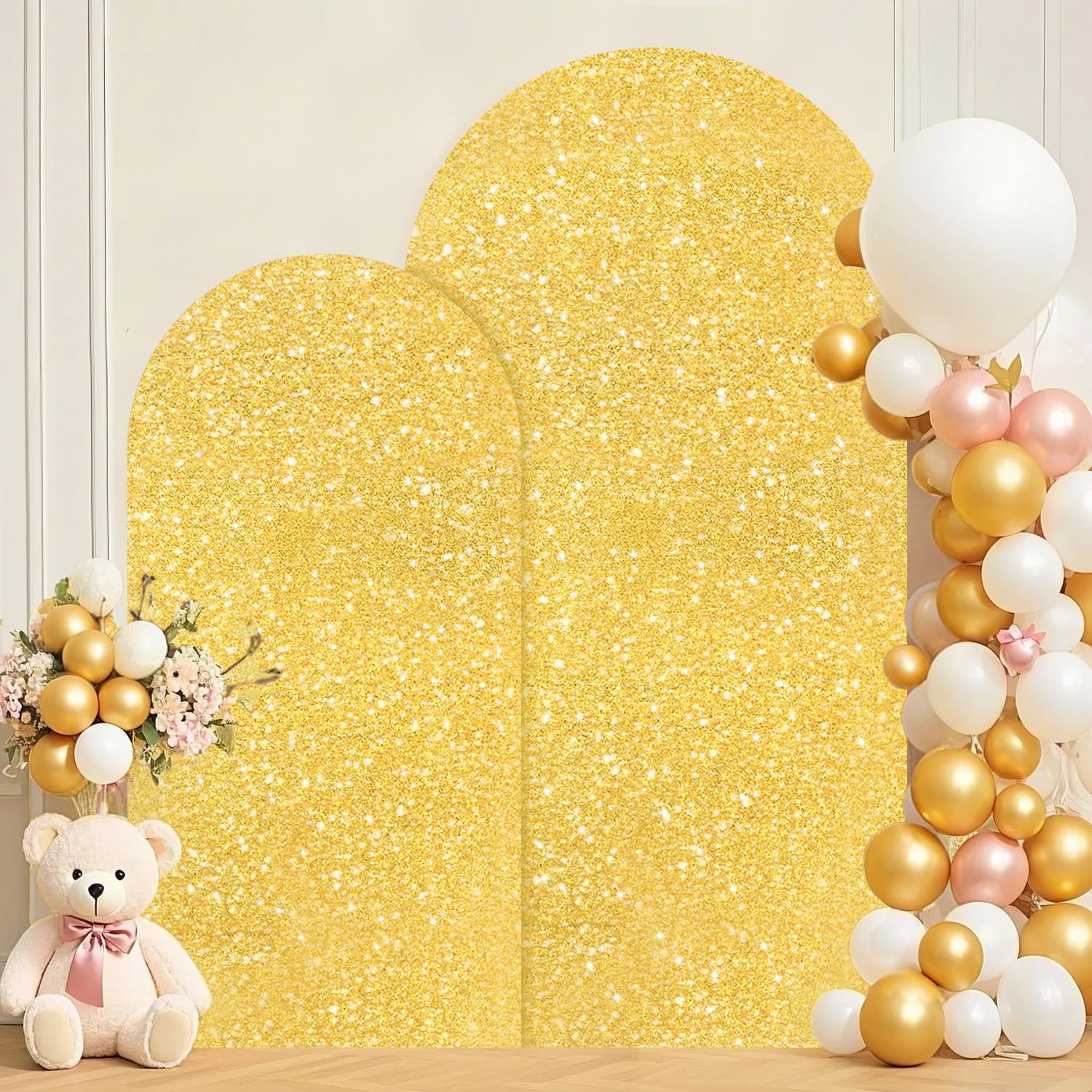Set of 2 Gold Glitter Sequin Arch Covers for Wedding Decor
