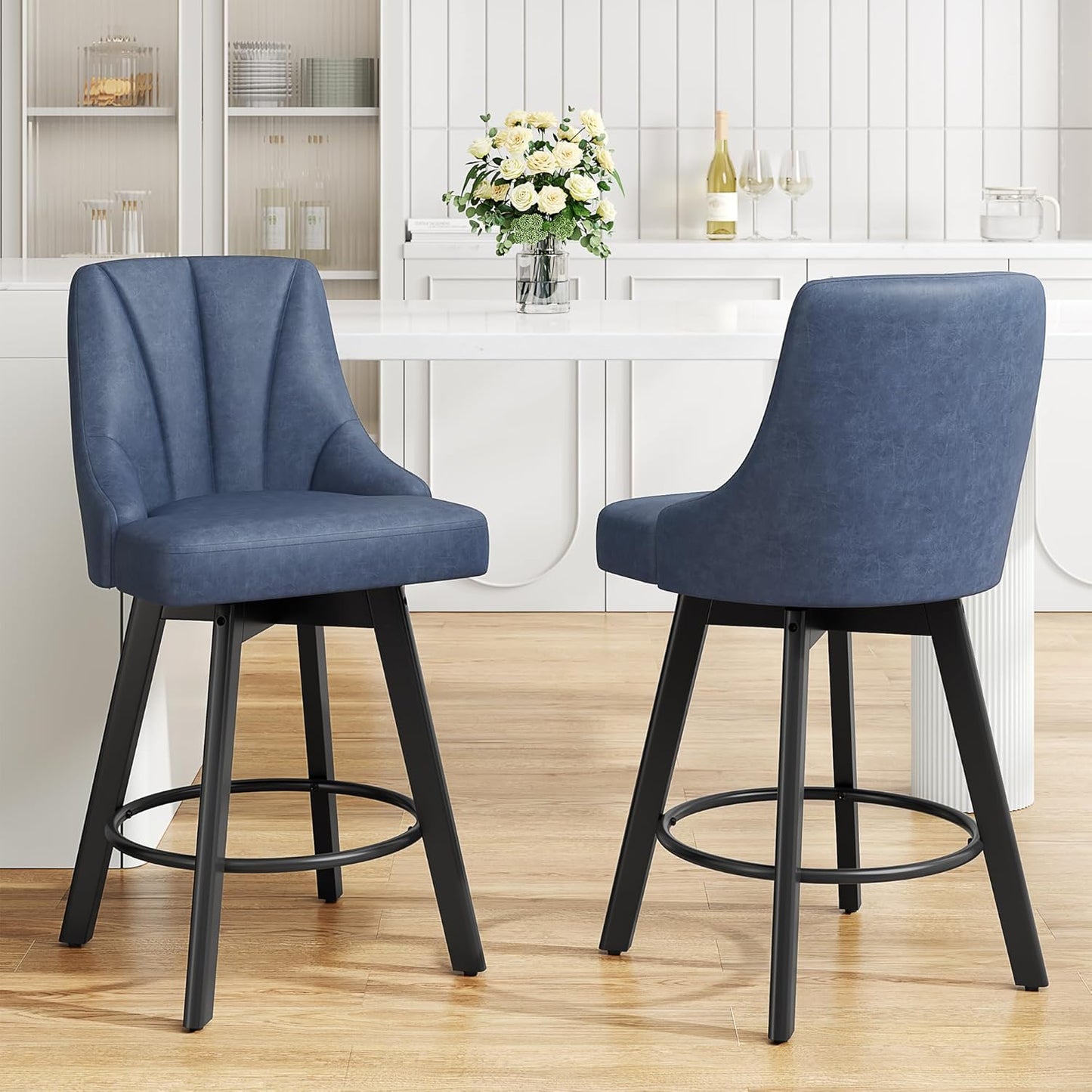 Swivel Bar Stools with Backs for Kitchen Island, Set of 2