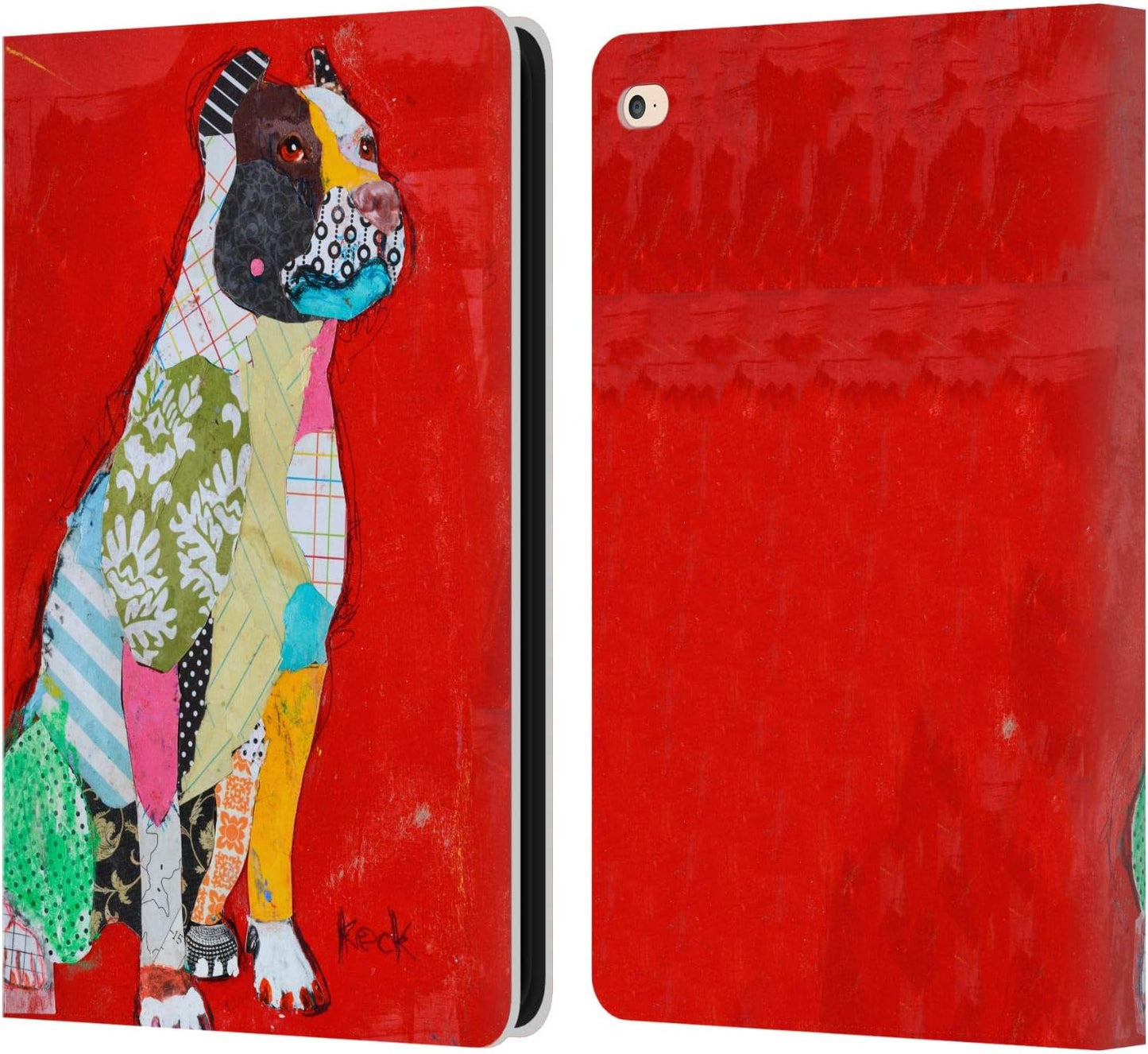 Michel Keck Pitbull Dogs Leather Wallet Case for iPad Air 2