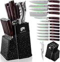 FULLHI 14pcs Block Knife Set with Sharpener and Color Handles