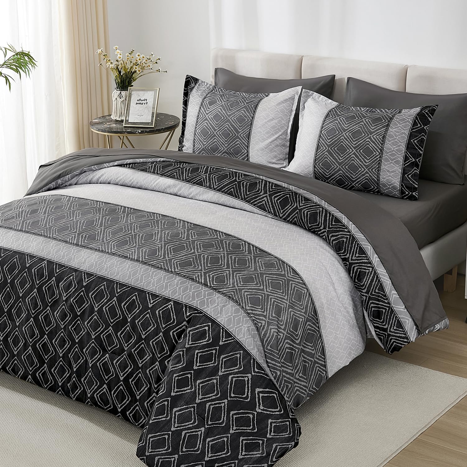 California King Comforter Set with Stripes for All Seasons