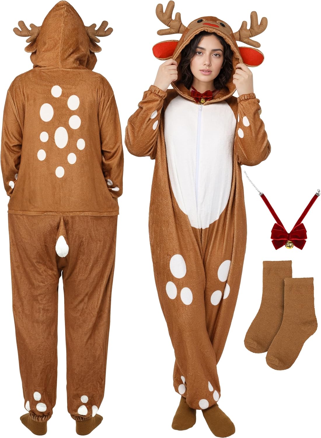 SOMSOC Christmas Reindeer Adult Costume Unisex Onesie Pajamas