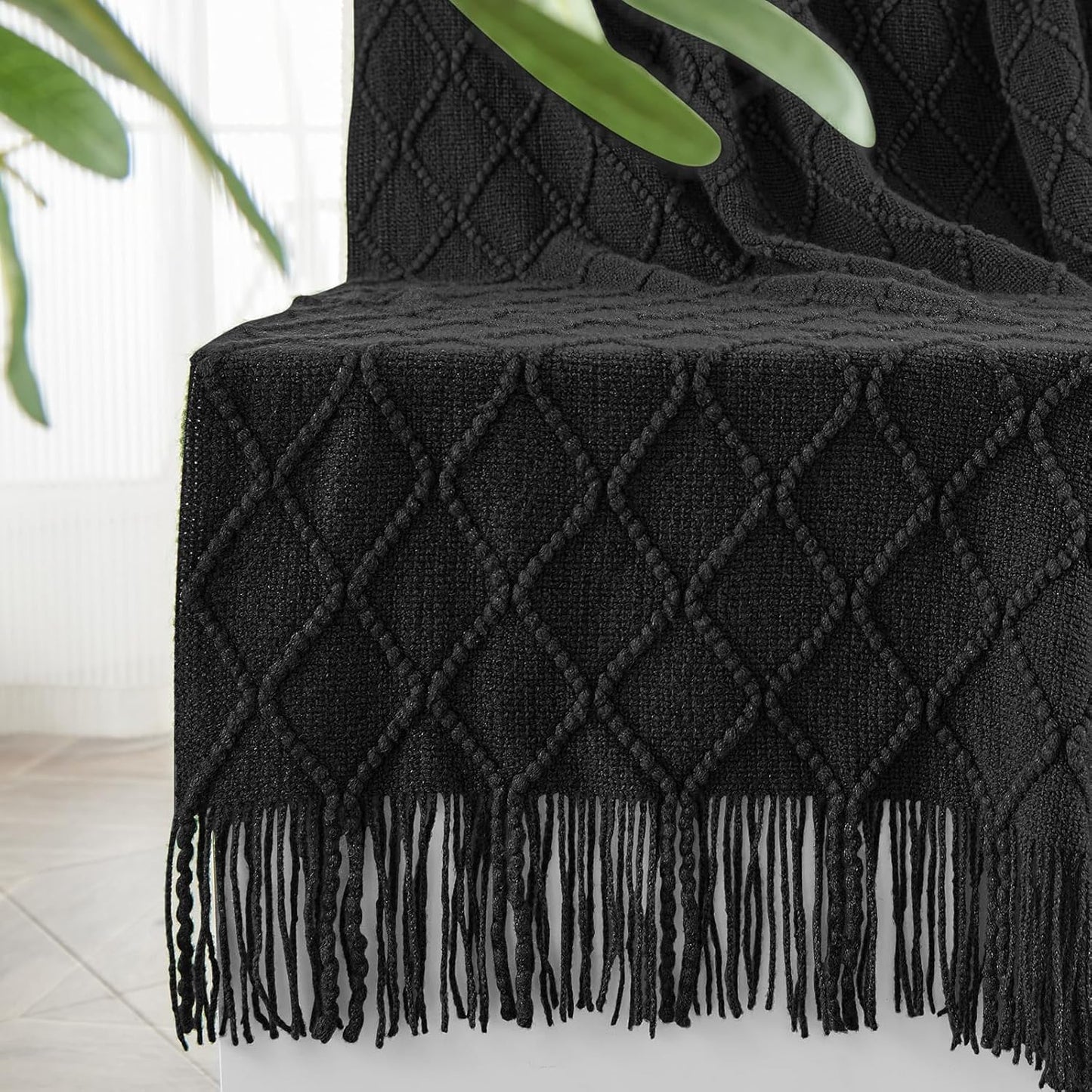 Cozy Knitted Throw Blanket for Couch and Bed, 60x80 in Black