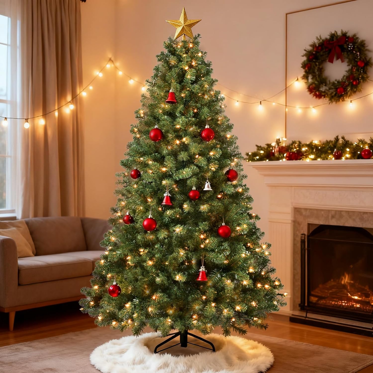 7ft Per-Lit Artificial Christmas Tree with 400 Lights for Holidays