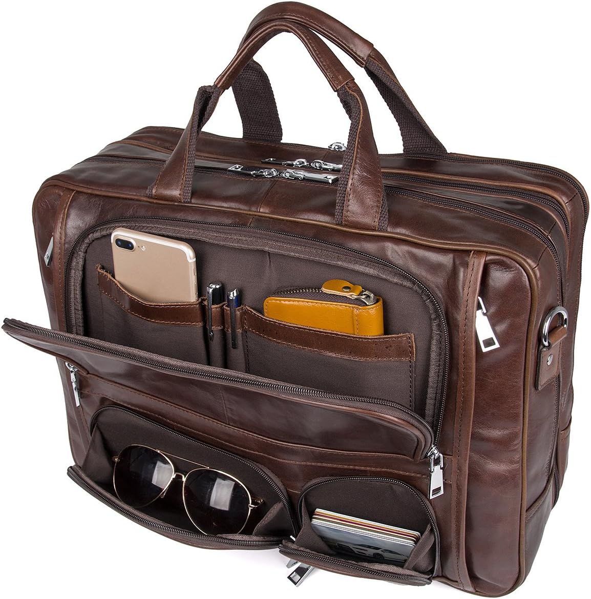 Augus Business Travel Briefcase Genuine Leather Duffel Bag