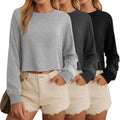 Cotton Cropped Long Sleeve Tops 3 Pack - Soft Stretchy Basic Tees made