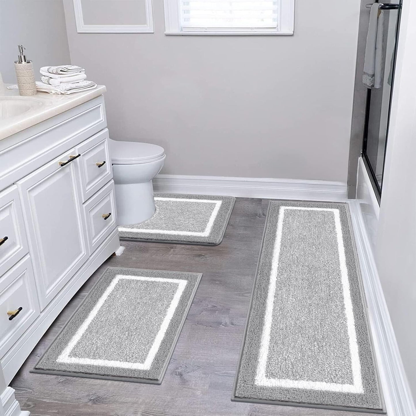 Pauwer Bathroom Rug Set 3 Piece Non-Slip Soft Microfiber Mats