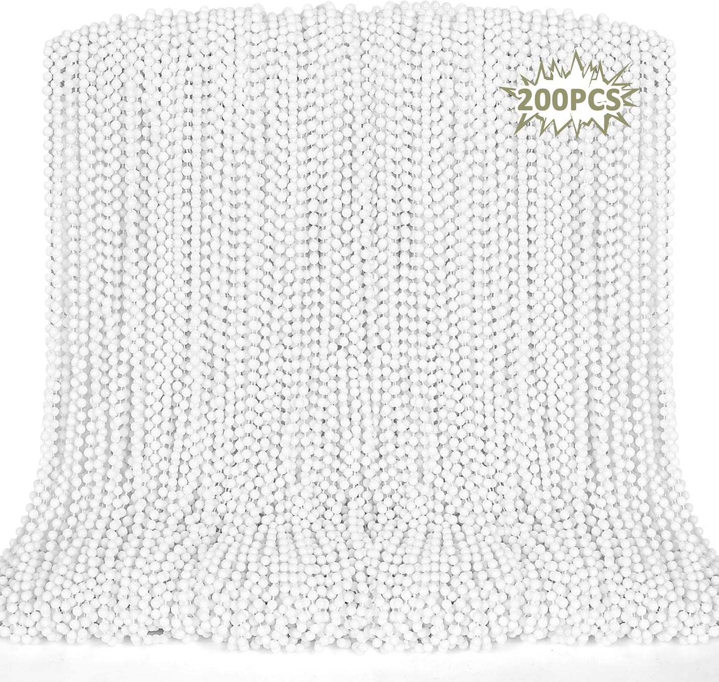 200PCS White Bead Necklaces for Mardi Gras and Celebrations