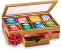 Tea Bag Organizer Bamboo Tea Box with Drawer - Fresh, Organized