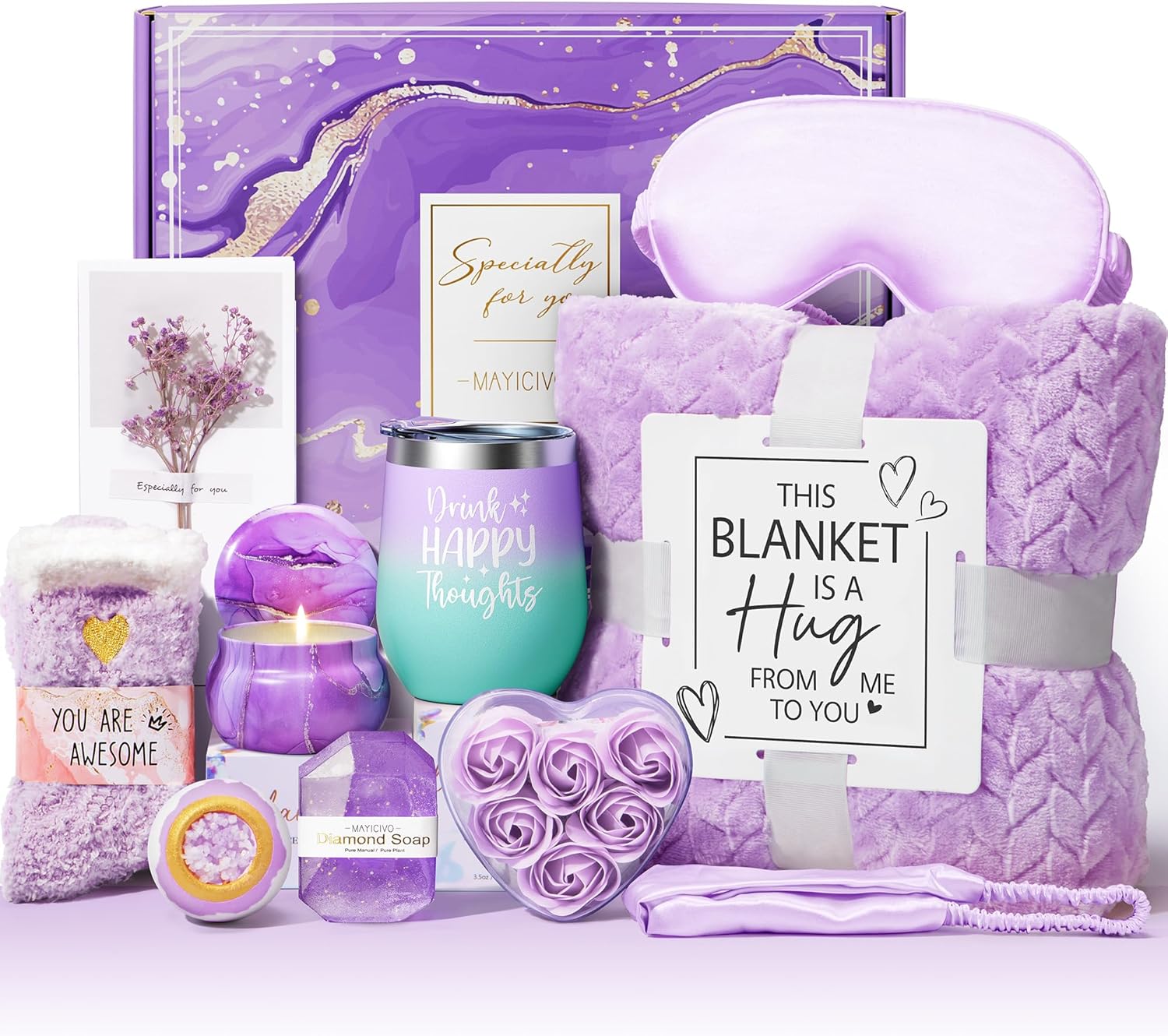 Unique Birthday Gifts for Women Spa Basket with Flannel Blanket