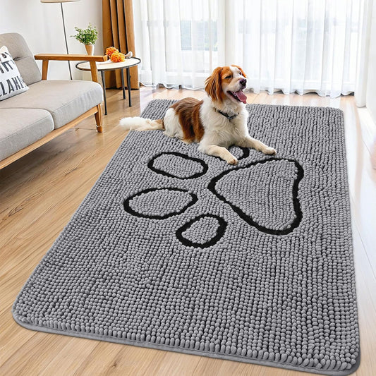 Smiry Dog Door Mat for Muddy Paws - Absorbent Chenille Rug