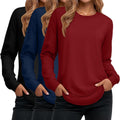 Women's 3 Pack Long Sleeve Cotton Crew Neck Tunic Tops - Soft Pullover