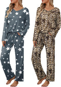 Ekouaer Womens 2 Pack Pajama Set Long Sleeve V Neck (Style 3YCS)