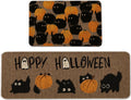 Halloween Kitchen Mat Set of 2 with Black Cat and Pumpkins