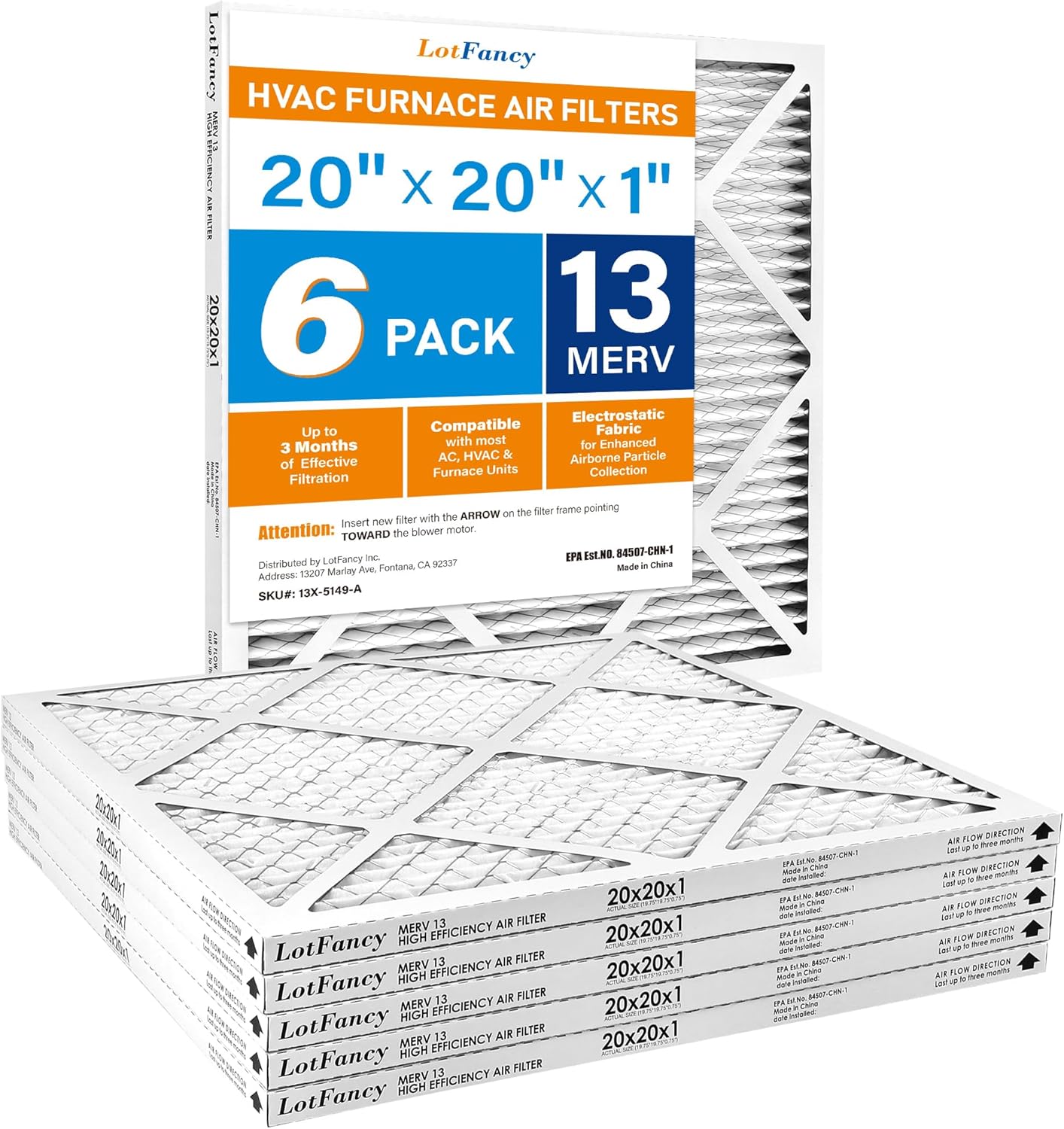 LotFancy MERV13 20x20x1 Air Filter 6 Pack - Cleaner Indoor Air