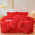 Fluffy Red Faux Fur Comforter Cover Queen Set - Plush Cozy Bedding