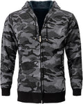 Men's Casual Zip Up Drawstring Hoodie Sherpa Lined Fleece Camo Jacket