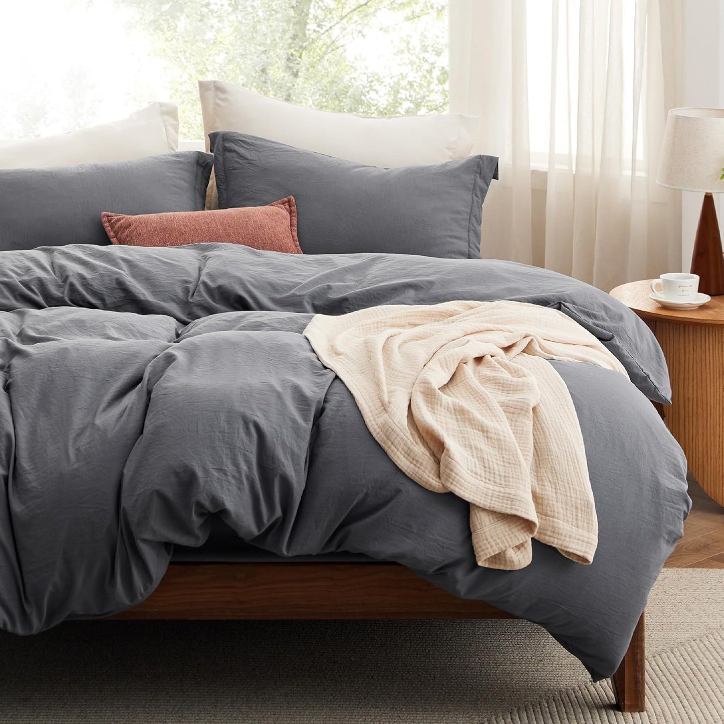 Bedsure Duvet Cover Queen Size Set with Fitted Sheet Dark Grey