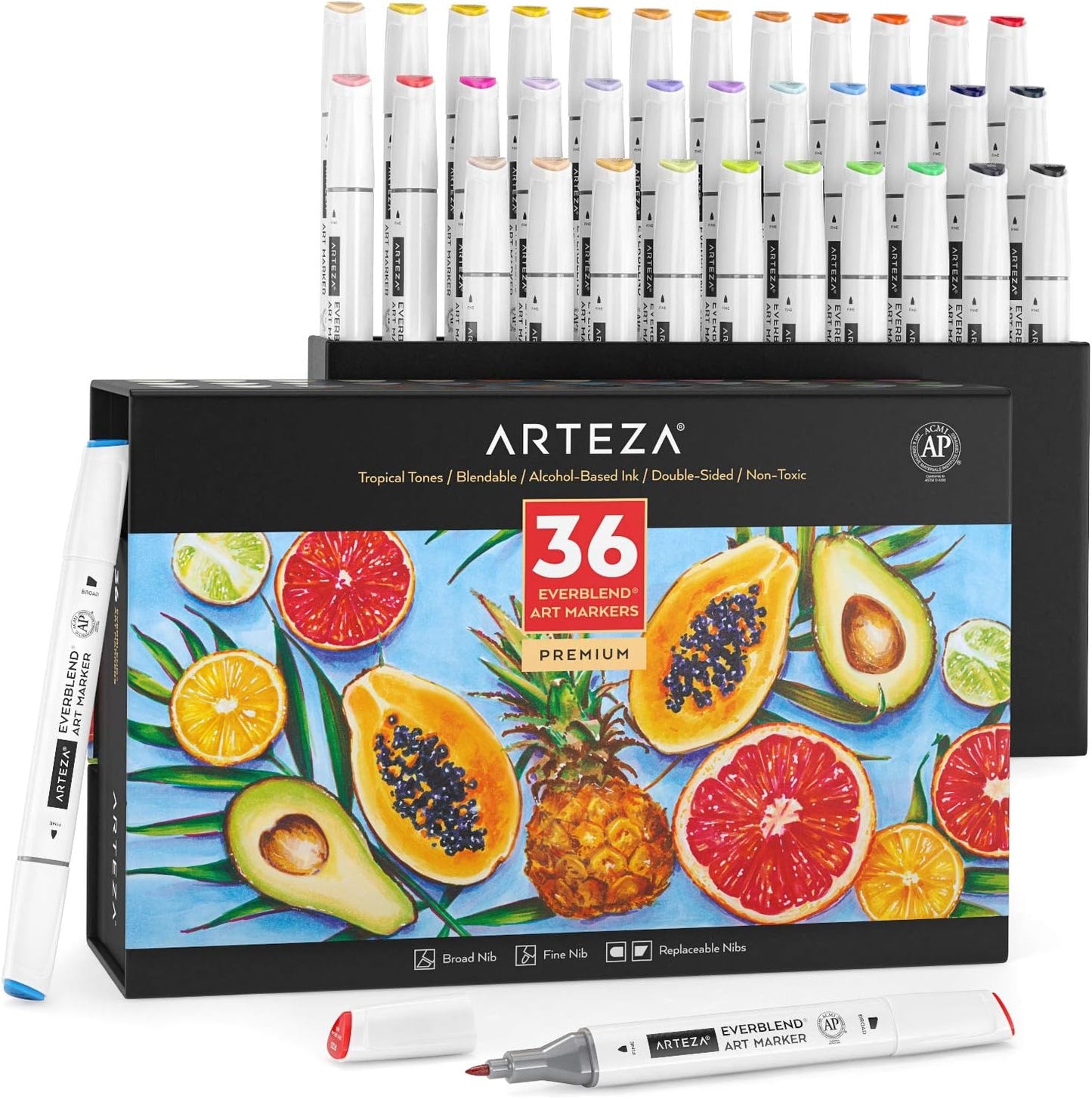 ARTEZA Alcohol Art Markers Set of 36 Tropical Tones for Artists
