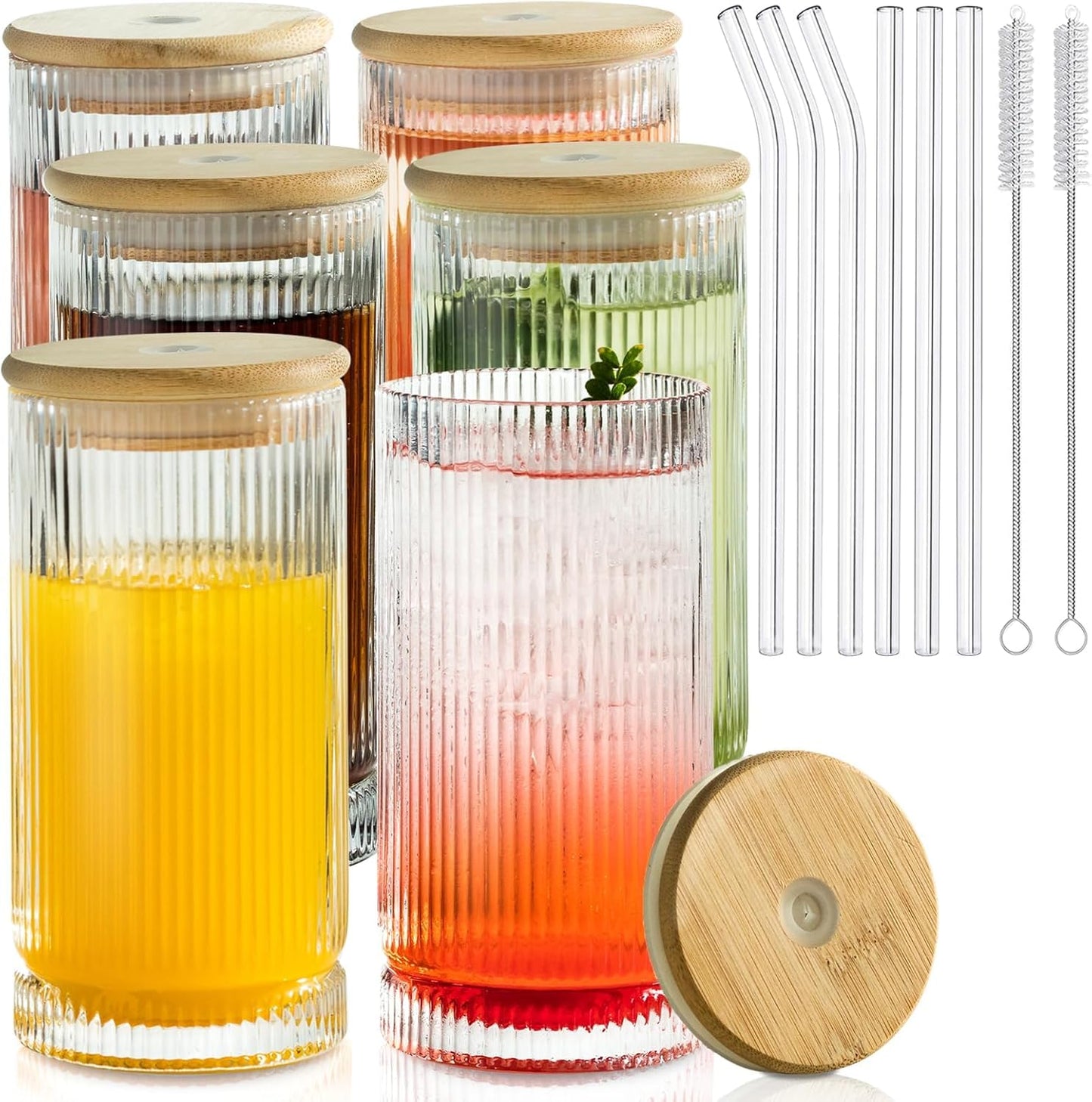 Vintage-Style 16oz Tall Drinking Glasses Set of 6 for All Drinks