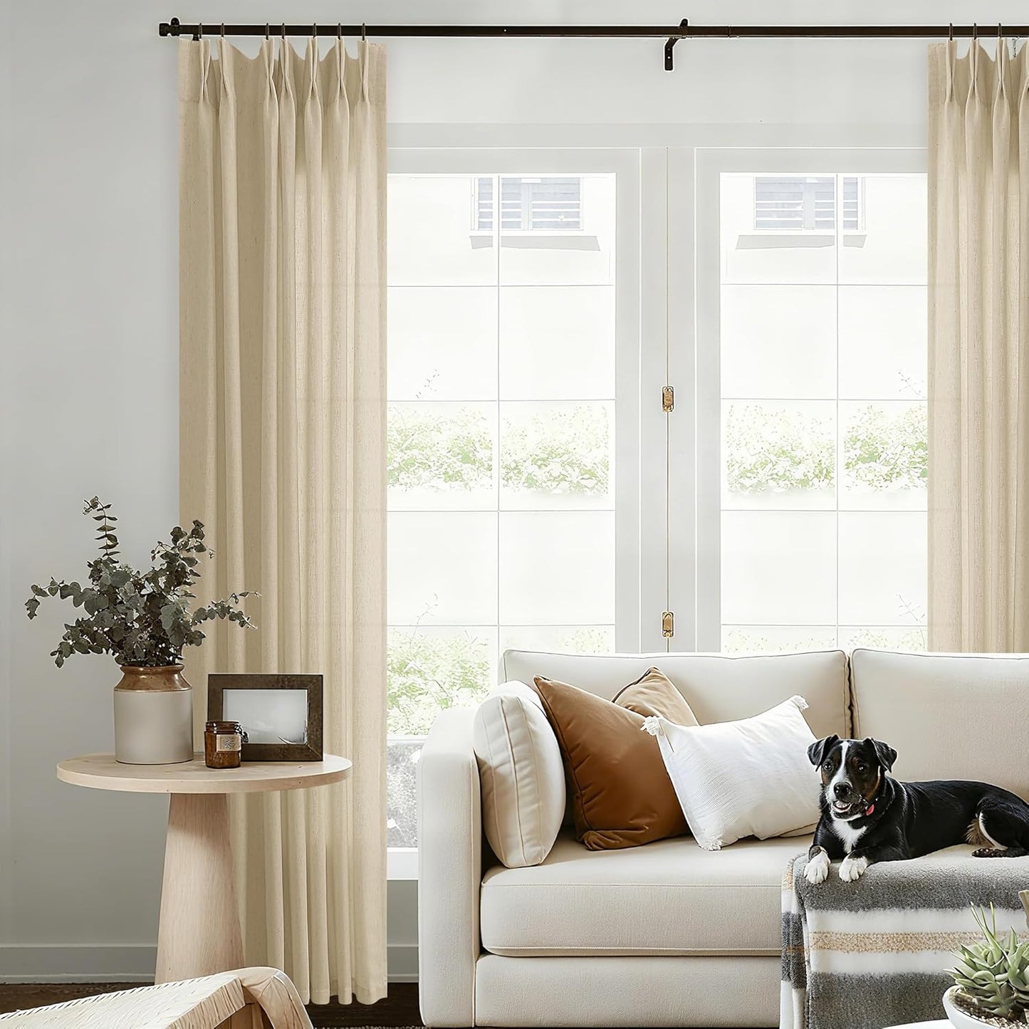 105 Inch Long Linen Pinch Pleated Light Filtering Curtains