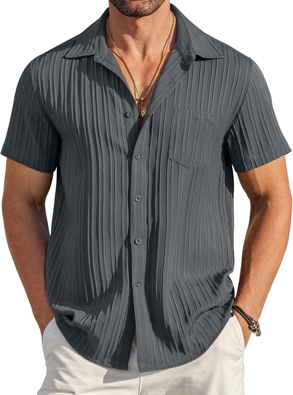 COOFANDY Men's Casual Button Down Short Sleeve Beach Shirt