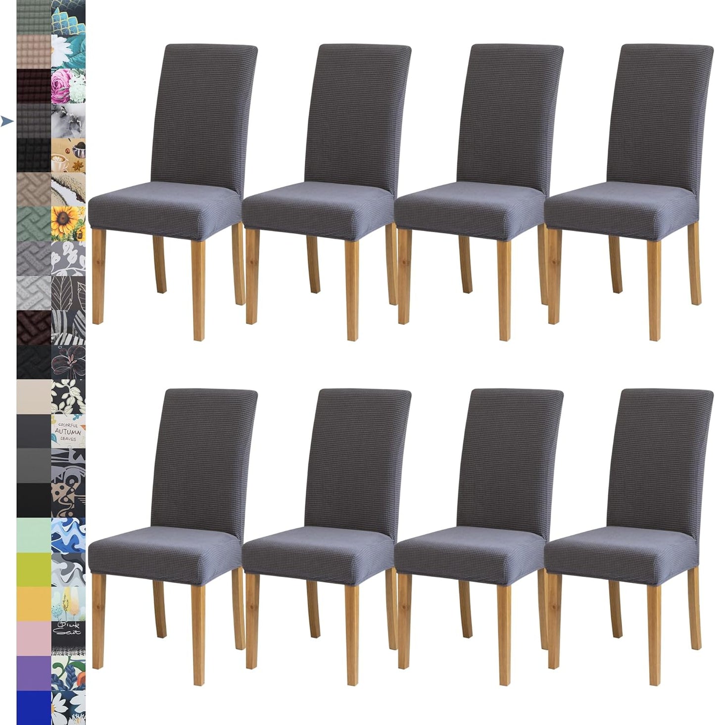 Dining Chair Cover Set of 8, Jacquard Stretch Slipcovers Grey