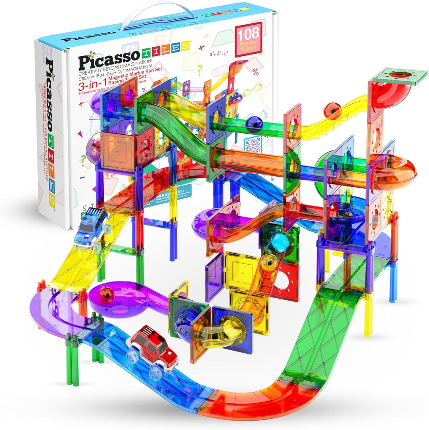 PicassoTiles 108pc Magnetic Building Block Marble Run Set